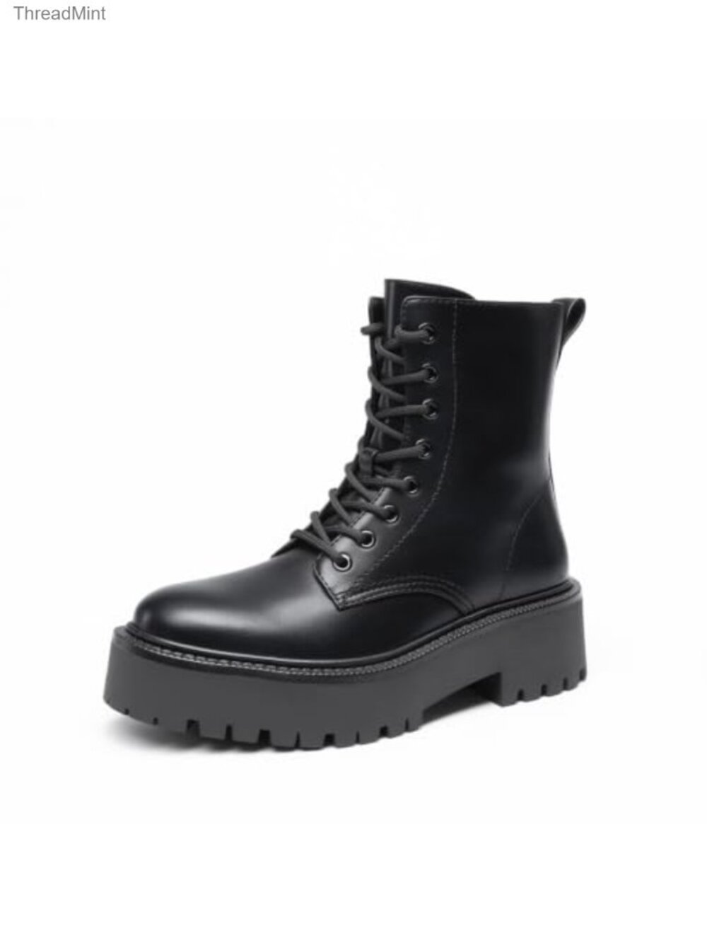 Faux Leather Women's Platform Combat Ankle Boots Lace Up Block Heel